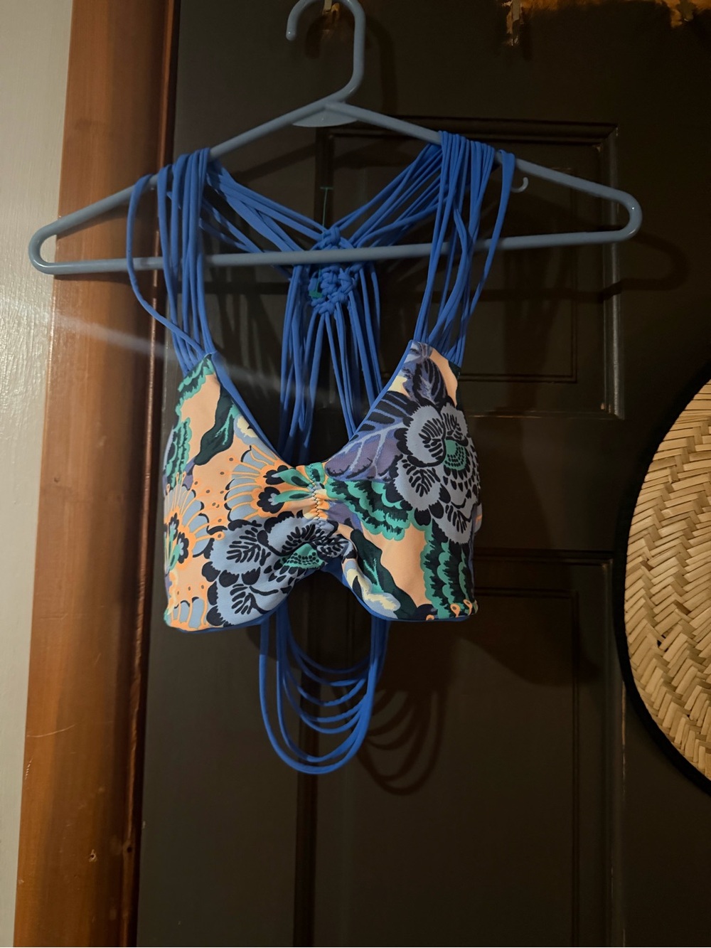 aerie Floral Strappy Swim Top in Blue and Peach